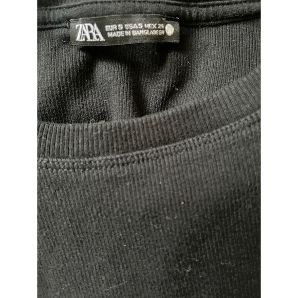 ZARA Black‎ Ribbed Ruffled Sleeve Crop Sz Small - Picture 6 of 6